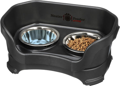 Neater Feeder Deluxe Mess Proof Cat Bowls Elevated for All Breeds – Made in USA – No Spill Raised Bowls for Indoor Cats – Stainless Steel Food and Water Bowl Set, Pet Dish Feeding Station, Black