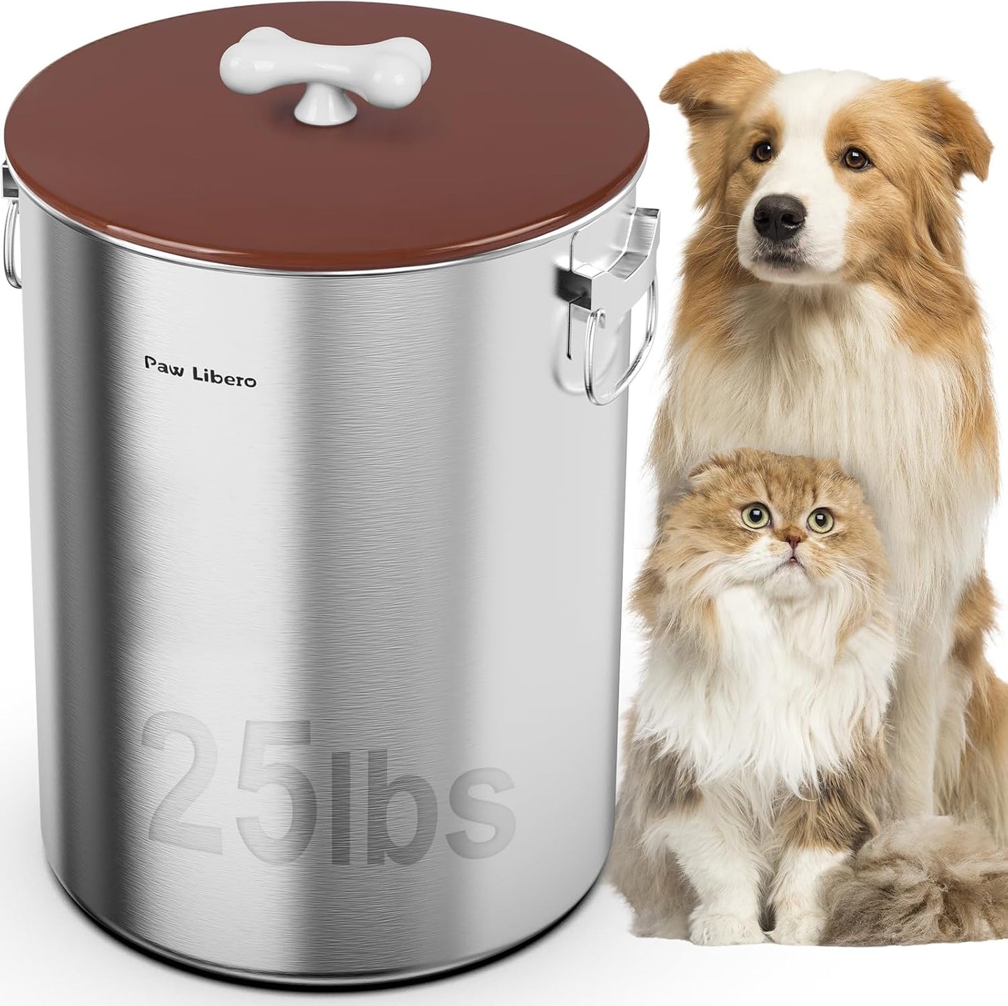 25 Lbs Stainless Steel Dog Food Storage Container with Airtight Lid & Ceramic Bone Handle, Large Metal Dog Food Bin for Dogs & Cats, Keep Fresh, Easy to Clean