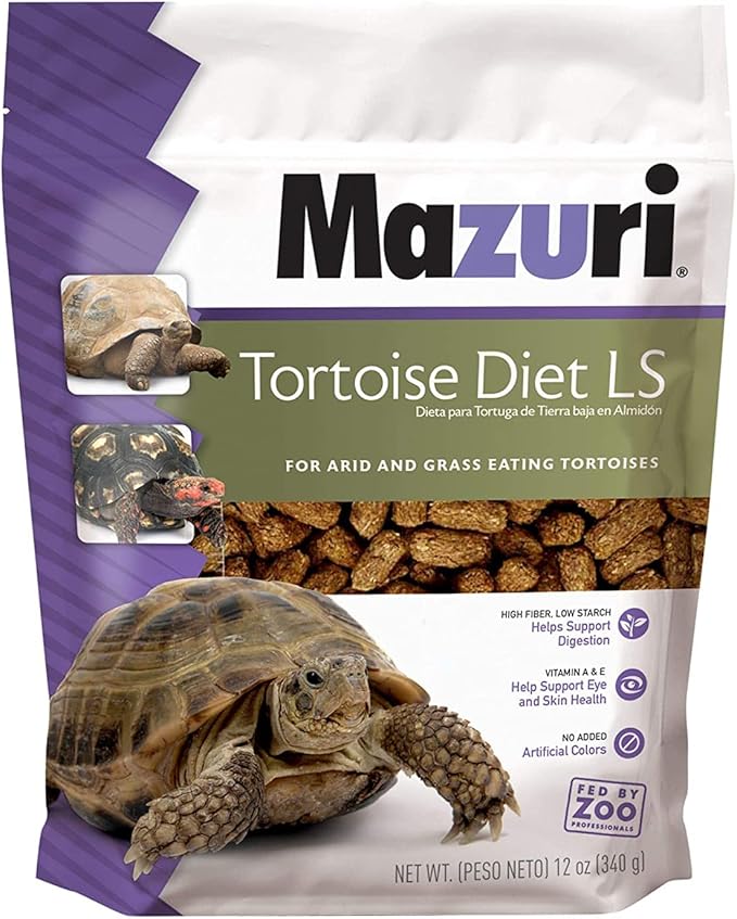 Mazuri Low Starch Tortoise Diet, for African Spurred/Sulcata, Desert, Egyptian, Galapagos, Gopher, Greek, Leopard, Pancake, Radiated or Yellow-Footed Tortoise, 12 oz