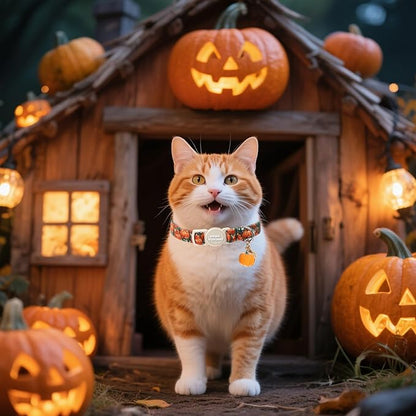 Unique style paws 2 Pack Autumn Halloween Kitten Collar Breakaway with Bell&Pendant, Adjustable Safety Oil Painting Pumpkin Party Cat Cotton Collar for Girl Boy Cat and Small Pet