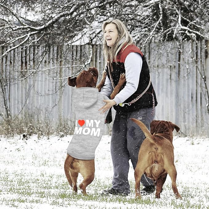GreenJoy Dog Sweater Dog Hoodie Cold Weather Coat Hooded Sweatshirt for Puppies,Cats, Small Medium Large Dogs (Light Grey(I Love My Mom), Medium)