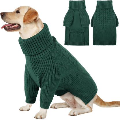 Queenmore XL Dog Sweater, Large Dog Sweaters for Dogs Girl or Boy, Extra Large Dog Christmas Sweater, Winter Big Dog Sweatshirt Knitwear, Pet Chunky Warm Coat for Small Medium Size Dogs, Green XL