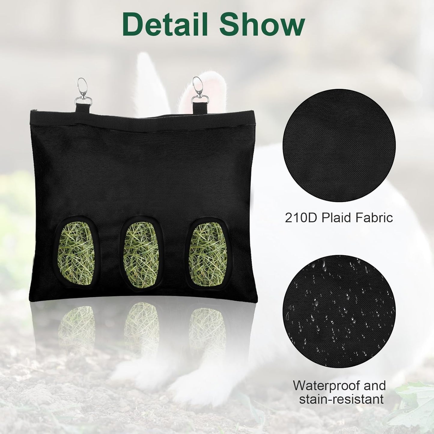 2 Pcs Rabbit Hay Feeder,Guinea Pig Hay Feeder,13×10.8 Inch Guinea Pig Bag,Small Animal Feeding Bag for Rabbits, Hamsters, Hedgehogs (3 Holes,Black)