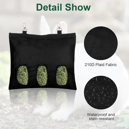 2 Pcs Rabbit Hay Feeder,Guinea Pig Hay Feeder,13×10.8 Inch Guinea Pig Bag,Small Animal Feeding Bag for Rabbits, Hamsters, Hedgehogs (3 Holes,Black)