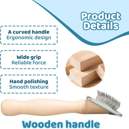 Pin Brush for Dog & Cat,Grooming Brush for Shedding, Dematting, Bath, for Long/Short Hair, Poodles, Indoor Cats, Wooden Handle, with Angled Stainless Steel Pins and Coated Tips