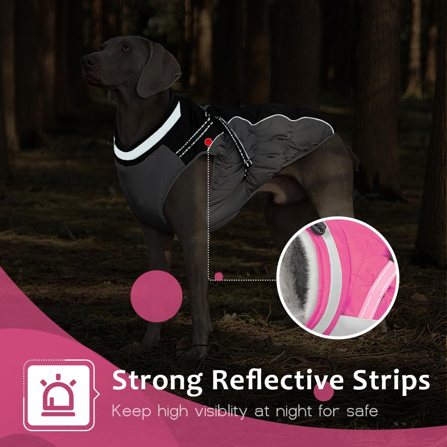 Dog Winter Coat with Harness, Dog Jacket, Pet Clothes with Zipper on Back, Waterproof Windproof Warm Vest, Reflective Cold Weather Coats, for Small Medium Large Dogs, Thick, Pink, L