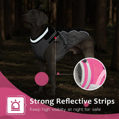 Dog Winter Coat with Harness, Dog Jacket, Pet Clothes with Zipper on Back, Waterproof Windproof Warm Vest, Reflective Cold Weather Coats, for Small Medium Large Dogs, Thick, Pink,XS