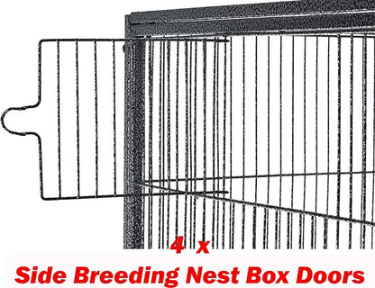 74" Large Double Separate Stackable Wrought Iron Breeding Bird Flight Parrot Cockatiel Conure Breeder Cages Side Nesting Doors Double Feeder Cups Easy Clean Grate & Tray with Detechable Rolling Stand