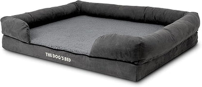 The Dog’s Bed, XL Grey Plush,Solid Memory Foam, Pain Relief: Arthritis, Hip & Elbow Dysplasia, Post Surgery, Lameness, Supportive, Calming, Waterproof Washable Cover