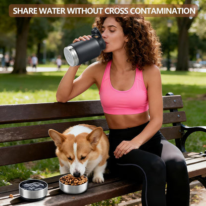 32oz Insulated Dog Water Bottle with 2 Bowls for Small Dogs