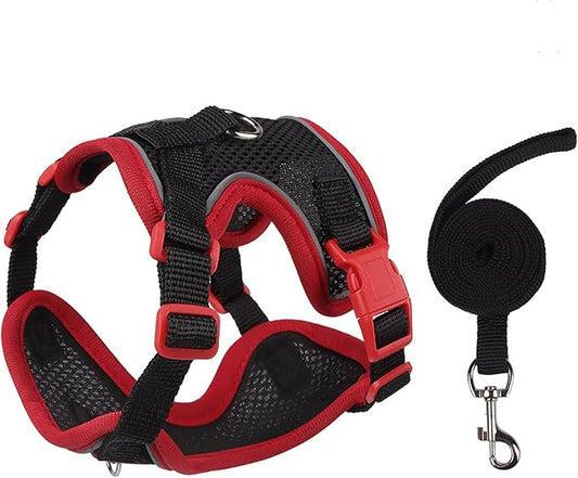 Cat Harness and Leash Set for Walking – Escape-Proof Reflective Vest for Cats and Small Dogs, Adjustable Soft Air Mesh with Pressure-Reducing Design, 4.92ft (Red&Black, XL)