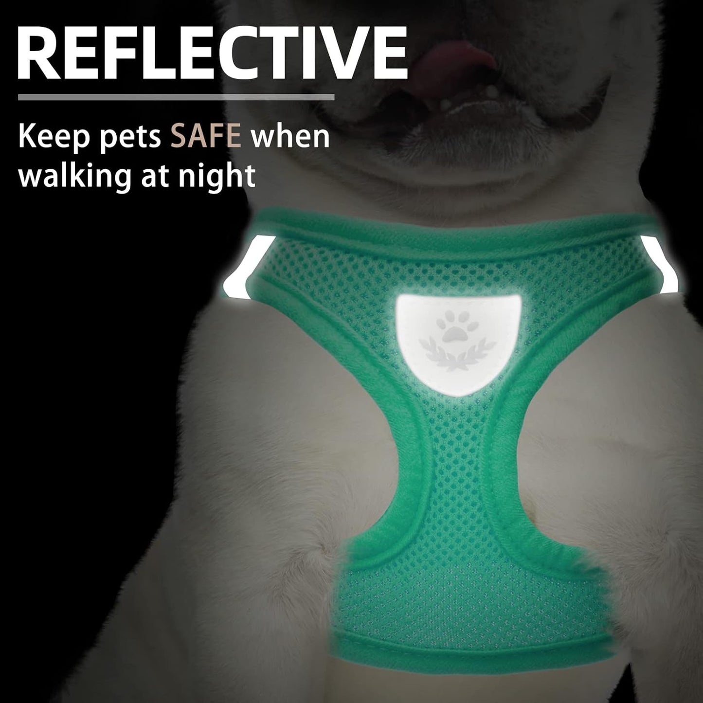 PUPTECK Adjustable Dog Harness Collar and Leash Set Step in No Pull Pet Harness for Small Medium Dogs Puppy and Cats Outdoor Walking Running, Soft Mesh Padded Reflective Vest Harnesses, Solid Green S