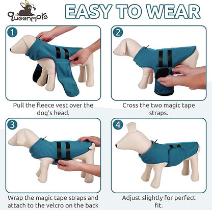 Queenmore XXS Dog Sweaters, Soft Fleece Vest Pullover Dog Jacket with Leash Hole, Warm Winter Dog Clothes Cold Weather Doggy Dachshund Sweater for Small Dogs Cats Boy or Girl (Peacock-Blue, XXS)