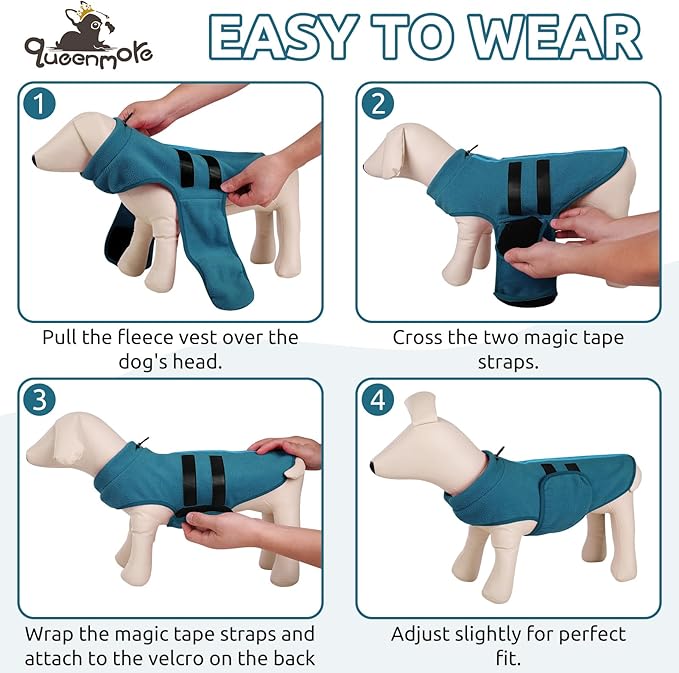 Queenmore Medium Dog Sweaters, Soft Fleece Vest Pullover Dog Jacket with Leash Hole, Warm Winter Dog Clothes Cold Weather Doggy Dachshund Sweater for Medium Dogs Cats Boy or Girl (Peacock-Blue,M)
