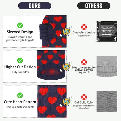 KOOLTAIL Cat Sweater Turtleneck- Soft Knit Sweaters for Cats Only, Christmas Red Heart Love Pattern Thick Warm Cold Weather Clothes for Small Medium Large Size Kitten Puppy Navy L