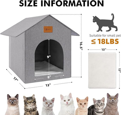 Outdoor Cat House, Cat Shelter Feral Pet Outside Waterproof Cat House for Outdoor/Indoor Cats, Insulated Cat Bed for All Seasons with Cozy Cushion, Easy to Assemble, Grey