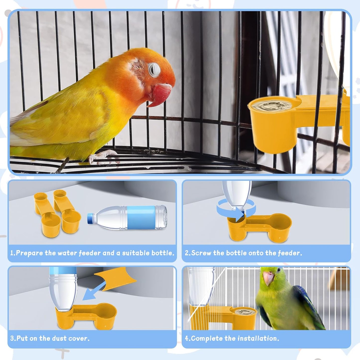 kathson 20 Pcs Bird Drinker Feeder Plastic Soda Pop Water Bottle Cup Ideal for Chicken Pigeons Birds Feeder Trough Animal Feeding Accessories(Yellow)