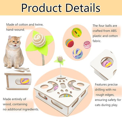 Interactive Wooden Cat Puzzle Toy Box Indoor Hunting Play Toy to Stimulate Your Cat’s Energy and Instincts (White)