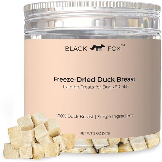 BLACK FOX Freeze-Dried Duck Breast Dog Treats | Cat Treats | 2oz Single Ingredient, Raw, Healthy, All Natural, Human Grade, Recyclable Packaging