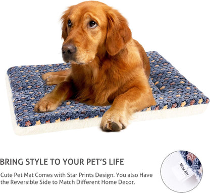 Mora Pets Dog Bed Crate Pad Ultra Soft Pet Bed with Cute Star Print Washable Crate Mat for Large Medium Small Dogs Reversible Fleece Dog Crate Kennel Mat Cat Bed Liner 35 x 22.8 inch Dark Blue