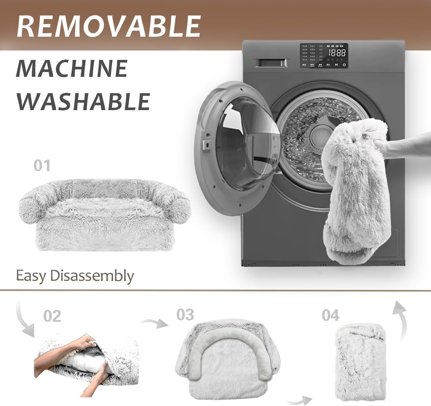 Calming Dogs/Cats Bed Mats, Dog Pad Washable Removable Couch Cover, Plush Long Fur Mat for Pets, Waterproof Lining, Perfect for Small, Medium and Large Dogs and Cats (Light Gray, 53"x39")