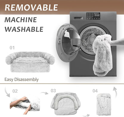 Calming Dogs/Cats Bed Mats, Dog Pad Washable Removable Couch Cover, Plush Long Fur Mat for Pets, Waterproof Lining, Perfect for Small, Medium and Large Dogs and Cats (Light Gray, 36"x31")