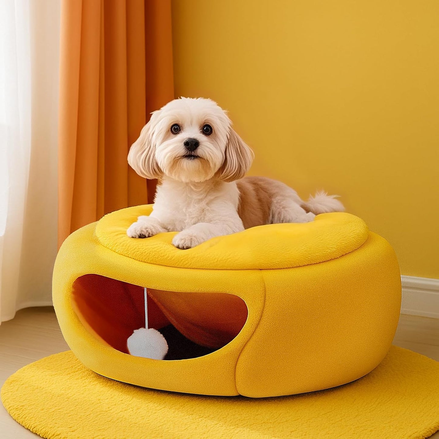 Cute Cat Beds for Indoor Cats, Small Dog Beds, Soft Washable Pet Beds for Kitten and Puppy, Funny Pear Cat Cave, 19 Inches