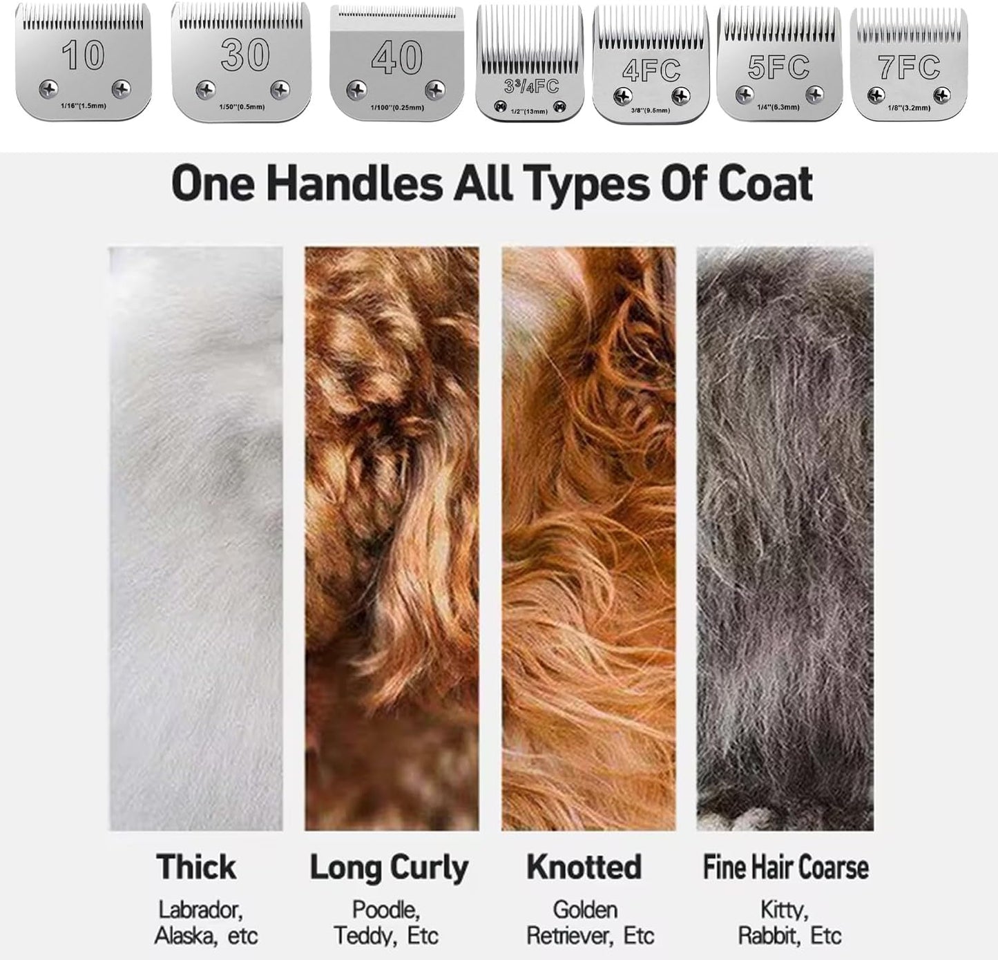 7PCS Dog Grooming Blades Compatible with Andis Dog Clippers,Dog Clipper Blades Compatible with Oster A5,Wahl km10 Dog Clippers for Animal Dog Cat Horse,Stainless-Steel Blade Sharp