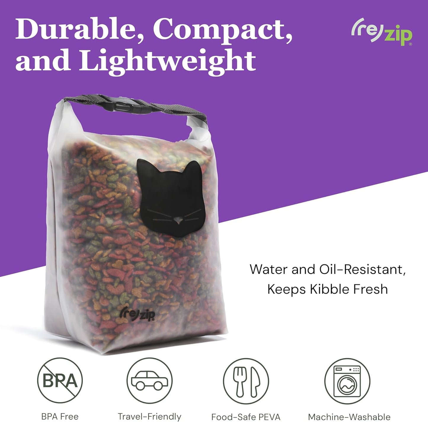(re)zip Reusable Cat Pet Food Storage Bag | 14-Cup Capacity | Airtight Roll-Top Closure | Durable, BPA-Free PEVA | Translucent & Travel-Friendly | Keeps Kibble Fresh & Organized | Machine Washable