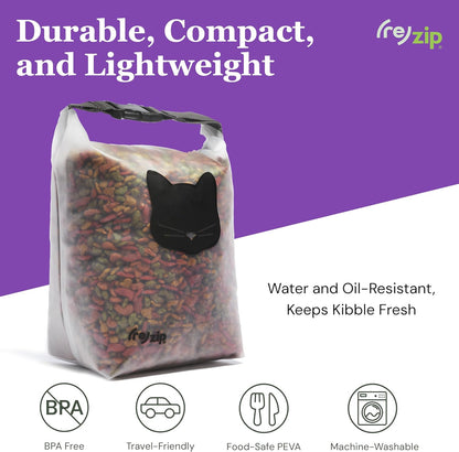 (re)zip Reusable Cat Pet Food Storage Bag | 14-Cup Capacity | Airtight Roll-Top Closure | Durable, BPA-Free PEVA | Translucent & Travel-Friendly | Keeps Kibble Fresh & Organized | Machine Washable