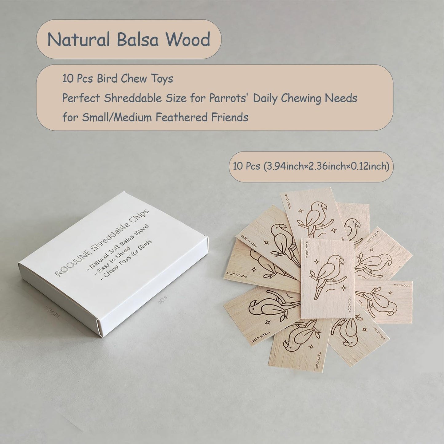 Bird Toys Chew Toys 100% Natural - 10 Pack Balsa Wood Chips, The Softest Wood in The World - Bird Cage Accessories for Small Medium Birds Parakeets Parrots Conures Cockatiels Finches Lovebirds