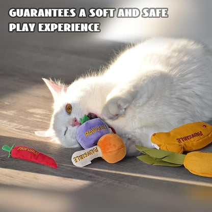 5 Pack Catnip Toys for Indoor Cats - 100% Organic Catnip Filled, No Cotton, Durable Teething Kicker Toys for Kittens, Food-Shaped Plush Chew Toys