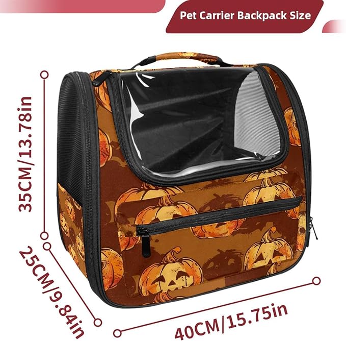 Portable Travel pet Backpack Carrier Hamster Bag Small Dog cat Carrier Breathable Hang Bag, Pumpkin Helloween 144