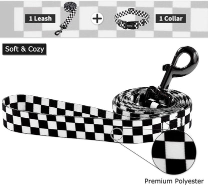 Ihoming Dog Collar and Leash Set for Daily Outdoor Walking Running Training, Chess Board Design for Medium Boys Girls Dogs Cats Pets, M-Up to 45LBS