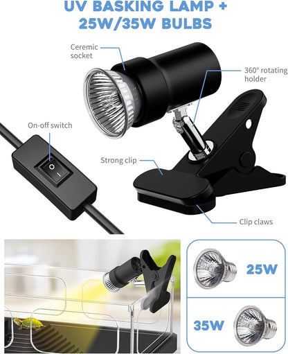 Small Turtle Tank Kit, Acrylic Turtle Tank Starter Kit with Basking Platform, Bottom Drainage, Multi-Function Areas for Turtles, Crabs, Crayfish, Small Reptiles. (Black Kit)