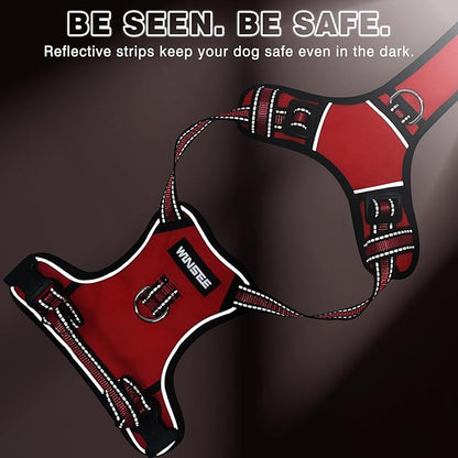 WINSEE Dog Harness No Pull, Pet Harnesses with Dog Collar, Adjustable Reflective Oxford Outdoor Vest, Front/Back Leash Clips for Small, Medium, Large, Extra Large Dogs, Easy Control Handle for Walking