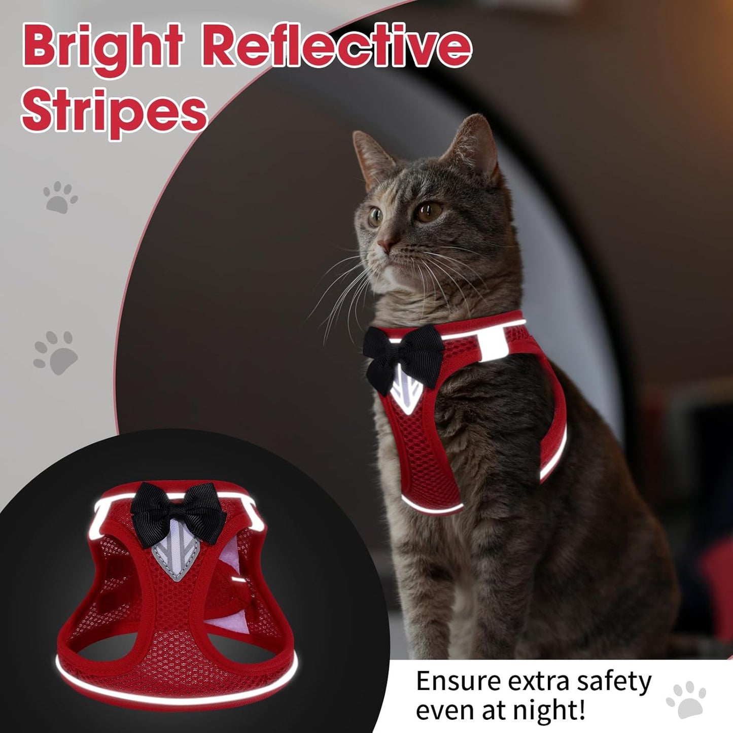 Cat Vest Harness and Leash Set for Walking, Escape Proof, Adjustable Kitten Harness, Breathable Mesh with Reflective Strips, Detective Conan-Inspired Design, Red, XS