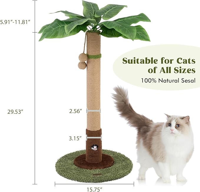 35" Tall Cat Scratching Post, Cat Scratcher for Indoor Cats, Sisal Rope Scratch Post with Hanging Ball and Cat Toys for Kitten Adult Cats