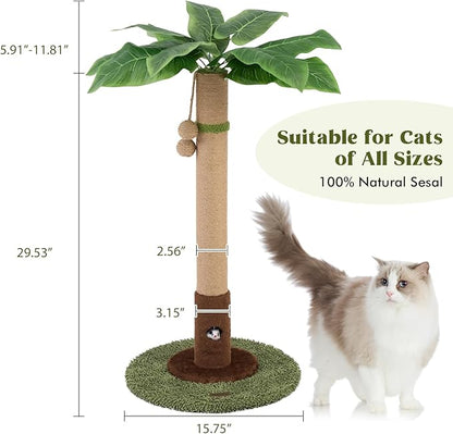 35" Tall Cat Scratching Post, Cat Scratcher for Indoor Cats, Sisal Rope Scratch Post with Hanging Ball and Cat Toys for Kitten Adult Cats
