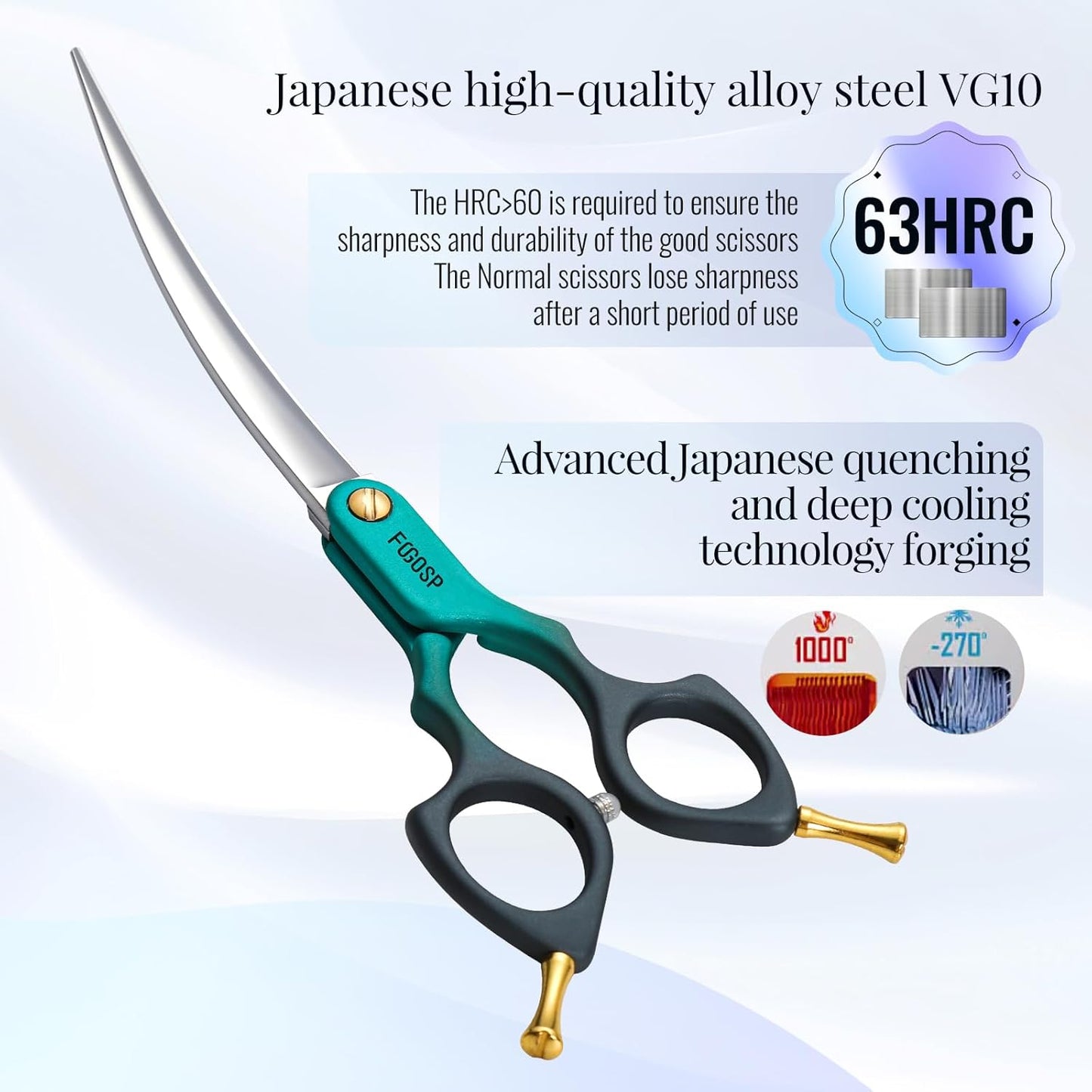 Professional Curved Dog Grooming Scissors with Sharper Self Grinding lightweight and finely trimmed split structure 6.5'' Japan VG10 63HRC for small dogs cat pet(Green&Black)