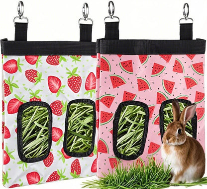 DZWLKJ Guinea Pig Hay Feeder, 2 Pack, 10 x 8 x 0.4 Inches, Stainless Steel, Rabbit Hay Bag, 600D Oxford for Small Pets,Chinchilla,Hamsters