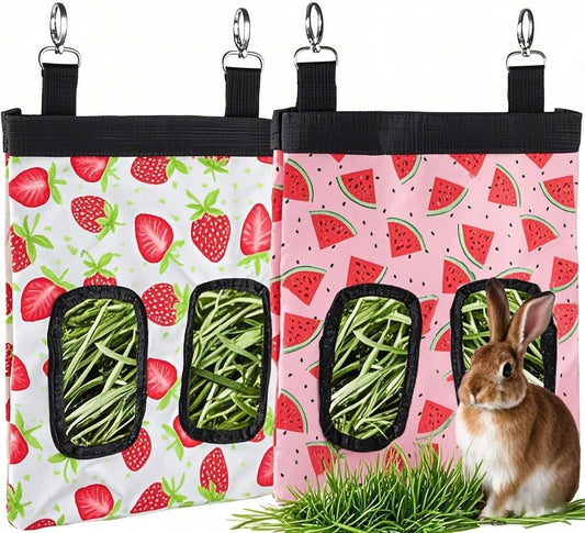 DZWLKJ Guinea Pig Hay Feeder, 2 Pack, 10 x 8 x 0.4 Inches, Stainless Steel, Rabbit Hay Bag, 600D Oxford for Small Pets,Chinchilla,Hamsters