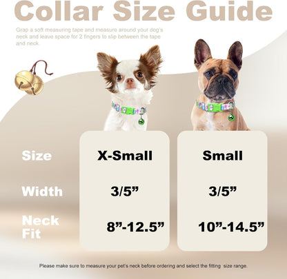 Small Dog Collar with Bell，Nylon - Adjustable XXS/XS/S Tiny Dog & Cat Collar for Small Breeds,Soft Pink Collar with Quick-Release Buckle（Spring XS）