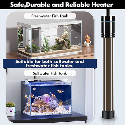 Orlushy 500W Submersible Aquarium Heater, Adjustable Fish Tank Heater with Digital Display External Controller, Overheat Protection and Free Thermometer for 55-80 Gallons Freshwater and Saltwater Tank