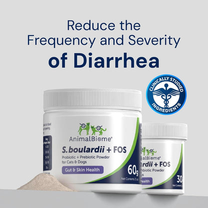 AnimalBiome Pet Probiotics - S. boulardii + FOS Probiotic and Prebiotic Powder for Dogs and Cats 60g