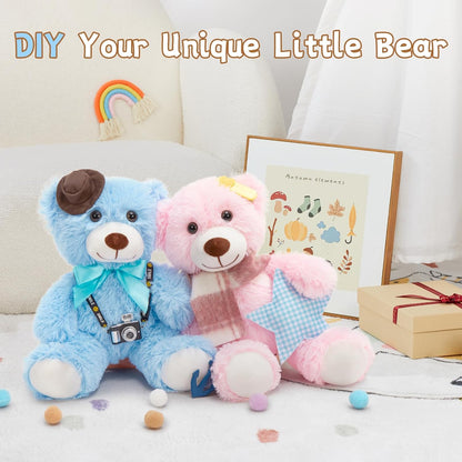 MorisMos 6Pcs Teddy Bears Bulk Baby Shower, 14inch Cute Teddy Bear Stuffed Animals Plush, Small Stuffed Bears on Centerpiece Baby Shower, Blue