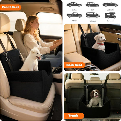 ALL GOOD PET SUPPLIES Dog Car Seat for Small/Medium Dogs, Dog Booster car seat, Memory Foam Elevated Cushion, Fully Detachable and Washable,2 Clip-On Safety Leashes, Anti-Slip