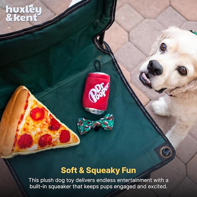 Huxley & Kent Funny Dog Toy w/Squeaker – Power Plush Squeaky Dog Toys for Small, Medium & Large Dogs – Soft Stuffed Animal for Indoor Play & Fetch - Pup-eroni Pizza, Small