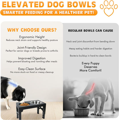 Elevated Dog Bowls 5 Heights Adjustable Raised Dogs Bowl Stand Large/Medium Sized Dog 1L Food Water Bowl Stands 3.1/8.6/9.8/11/12.2in Grey Pet Feeder Dish Station