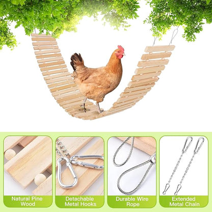 Chicken Coop Toy Natural Wooden Chicken Swing & Bridge Toys Multi-Functional Poultry Perch with Wooden Beads (Safe for Chickens/Ducks)